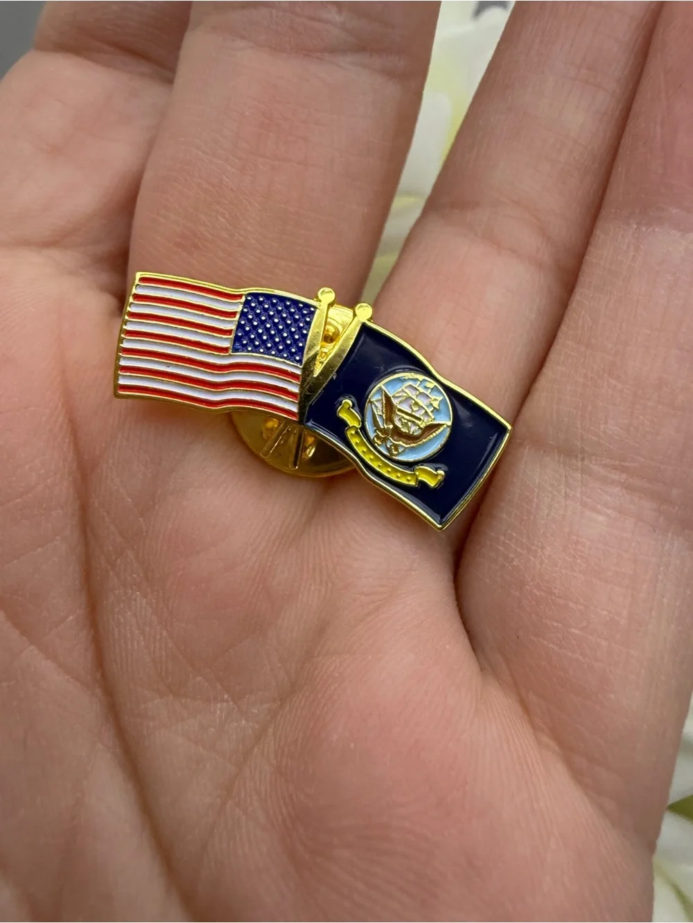 American Flag and Nautical Emblem Lapel Pin - Navy & Red